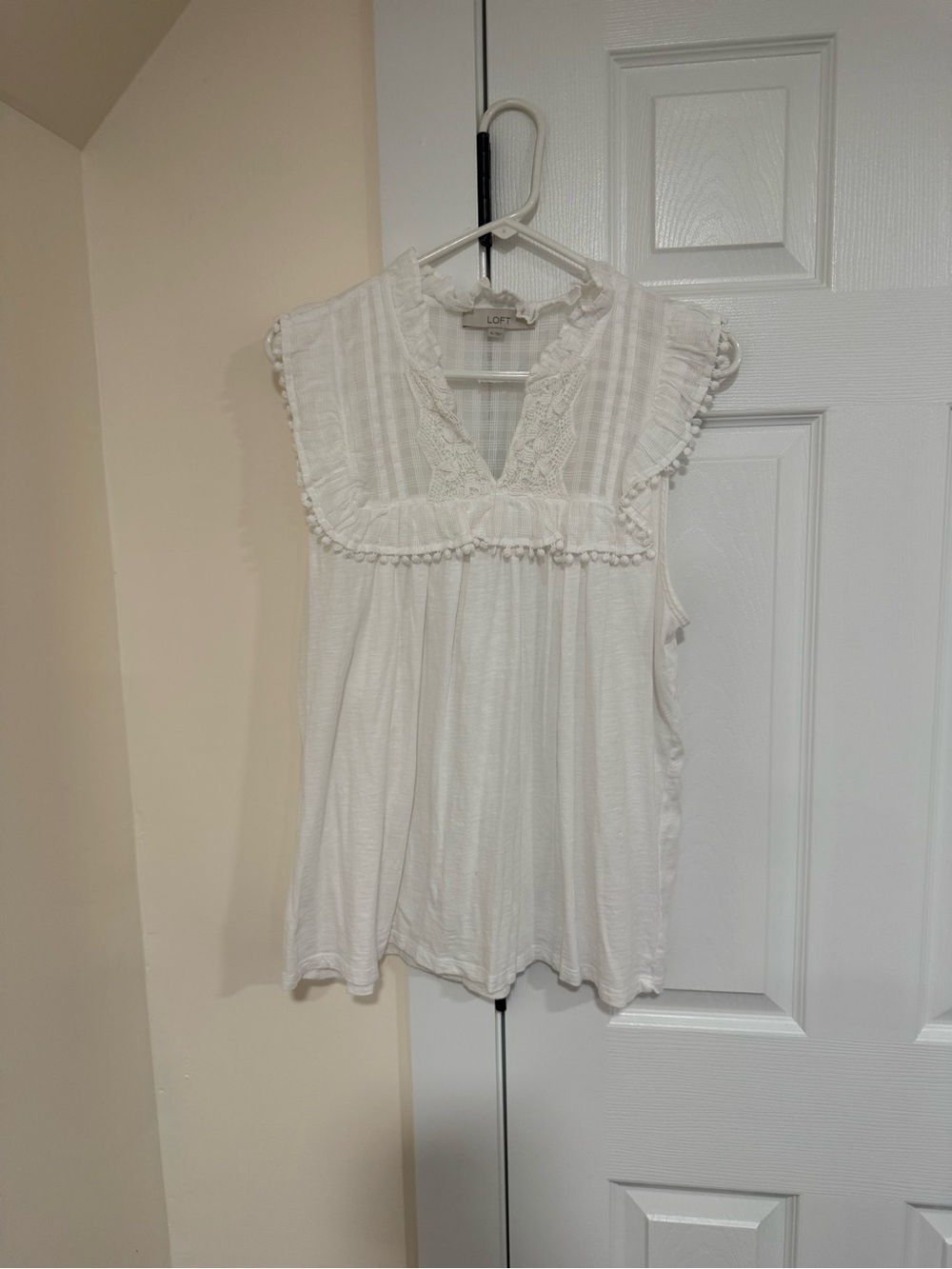 LOFT White Lace-Trim Sleeveless Peasant Blouse